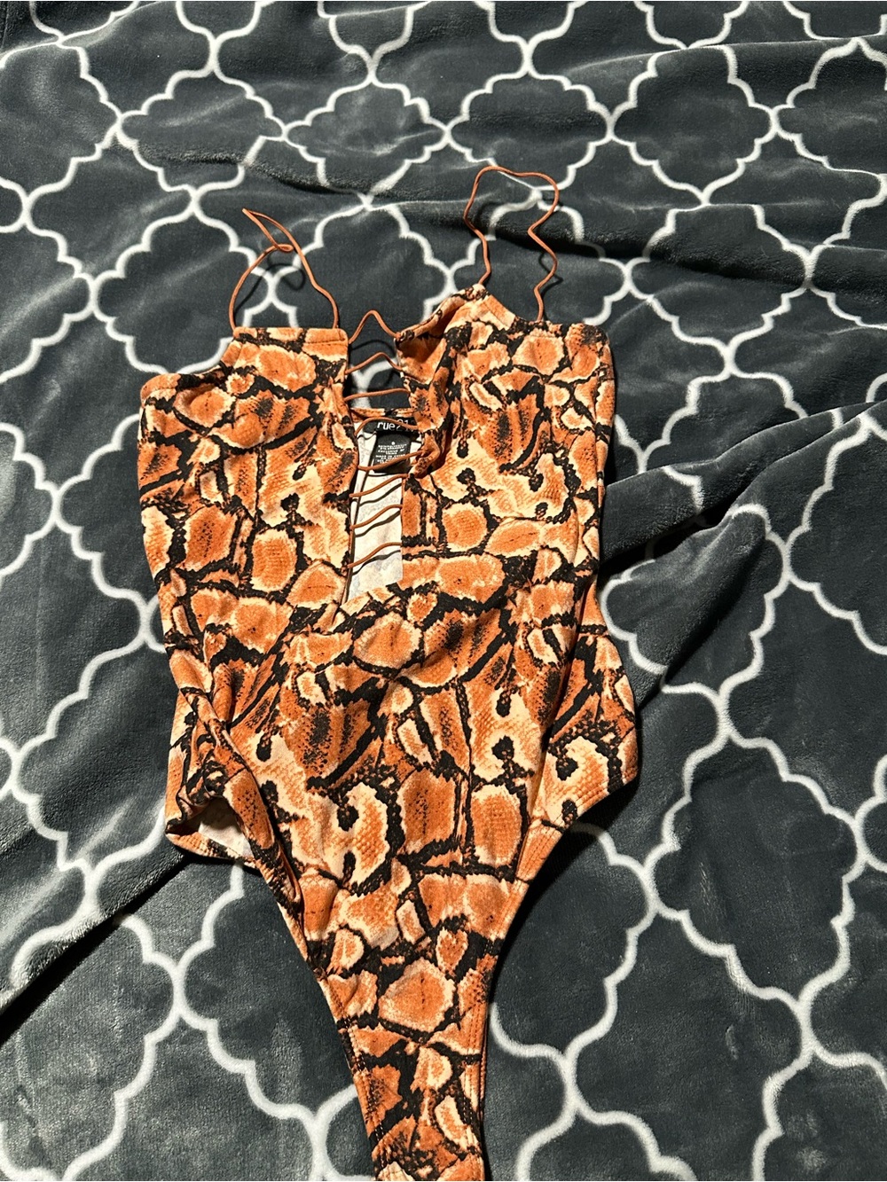 Rue21 Orange and Black Snake-Print One-Piece